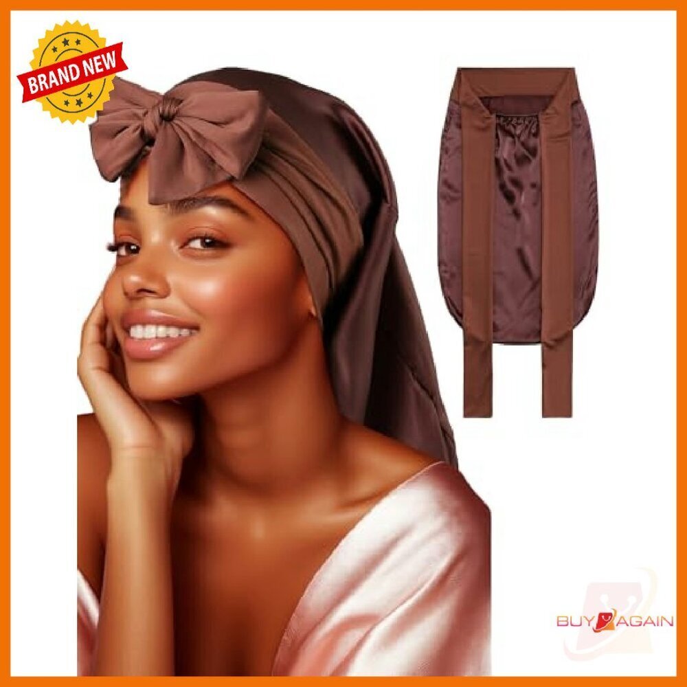 100% Mulberry Silk Sleeping Bonnet for Long Hair, Adjustable Elastic Band - Picture 2 of 8